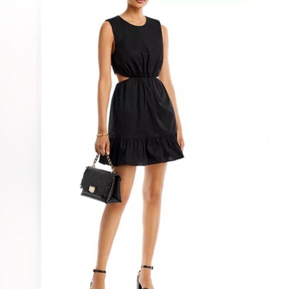Wayf Sleeveless Black Mini Dress SMALL Ruffled Hem Minimalist Vacation Summer - Picture 1 of 14